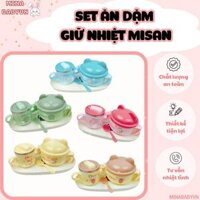 Combo ăn dặm giữ nhiệt Misan cho bé, Set Cốc tập hút Inox Misan và Bát Inox Misan tiết kiệm tiện lợi