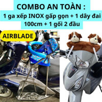 Combo An Toàn GHẾ INOX CAO CẤP : 1 ghế ga INOX xếp gọn + 1 dây đai 100cm + 1 gối 2 đầu đi xe máy cho bé