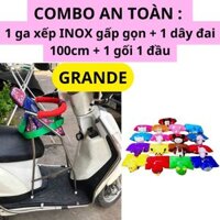 Combo An Toàn GHẾ INOX CAO CẤP : 1 ghế ga INOX CAO CẤP xếp gọn + 1 dây đai 100cm + 1 gối 1 đầu đi xe máy cho bé