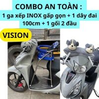Combo An Toàn GHẾ INOX CAO CẤP : 1 ghế ga INOX xếp gọn + 1 dây đai 100cm + 1 gối 2 đầu đi xe máy cho bé