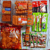Combo ăn vặt 4 món bánh Pò kèm 5 snack hổ kaka, 5 snack mèo yêu cá, 5 snack nem nướng phên vào 6 snack miếng cay