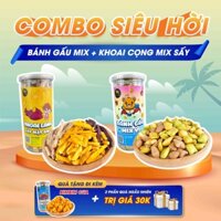 Combo ăn vặt bánh gấu nhân kem socola 400g và khoai sấy mix 3 vị 300g LHYFOOD ăn vặt Hà Nội tặng kèm Snack bim cua