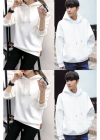 Combo Áo Khoác Hoodie Cặp -Couple Nam Nữ Trắng Đen -Trơn Nỉ Bông -Thời Trang Kactus Cao Cấp - Trắng - L-L