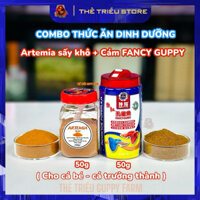 Combo Artemia sấy khô 50g-100g + Cám Fancy Guppy 90g. Thức ăn dinh dưỡng tiện lợi cho cá guppy, betta, các loại cá
