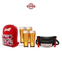 Combo Ba Lô Budweise Cao Cấp (laptop 15"), 4 Ly Thủy Tinh Budweiser 330ml và Túi Thời Trang Cao Cấp Budweiser - QUÀ TẶNG KHÔNG BÁN