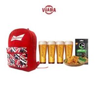 Combo Ba Lô Budweiser Cao Cấp (laptop 15"), 4 Ly Thủy Tinh Budweiser 330ml và 1 Khô Gà Lá Chanh G-Kitchen 22g - QUÀ TẶNG KHÔNG BÁN [HCM, Hà Nội]