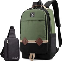 Combo Balo Thời Trang Hàn Quốc PRAZA - BL167 Xanh Lá phối Đen Và Túi Đeo Chéo PRAZA - DC095 Đen - Xanh Lá phối Đen