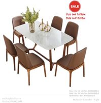 Combo bàn ăn Concodor chân gỗ ASH mặt đá 1m6 + 6 Ghế Grace