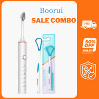 COMBO Bàn chải điện Sonic IPX7 lông mềm và cây cạo lưỡi cao su mềm Boorui