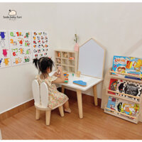 Combo Bàn chữ nhật và ghế , 1 bàn học + 1 ghế thỏ , Bàn ghế học cho bé, bàn học sinh bằng gỗ, bàn giúp bé ngồi đúng tư t