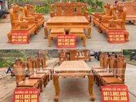 Combo bàn ghế Minh Quốc Voi 10 món và bàn ăn 8 ghế hoa lá tây gỗ gõ đỏ (Anh Hoàng, Hà Nội)