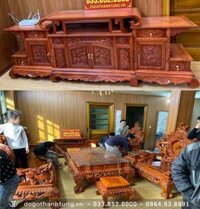Combo bàn ghế Rồng Đỉnh gỗ hương đỏ Lào 6 món và Kệ tv hàm ếch – anh Giáp (Hà Giang)