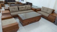 Combo Bàn ghế Sofa góc thuyền gỗ sồi TX1500 mầu có chó