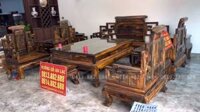 Combo bàn ghế sơn thủy chân 12, kệ tivi, đồng hồ gỗ mun hoa Lào (Anh Quân - Võ Cường - Bắc Ninh)