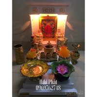 Combo Ban Thờ Thần Tài 41 và Bộ Đồ Sứ Kim Sa 3D Hải Phát