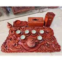 Combo Bàn Trà 6 món bằng gỗ(Khay trà+ ấm chén+ hộp trà + hộp giấy ăn+ lọ tăm+ gat tàn)