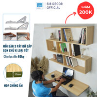 Combo Bàn Treo Gấp Gọn Và Kệ Treo Tường 4 Tầng Dài 120cm, Màu Vân Gỗ Sồi SIB Decor BST20