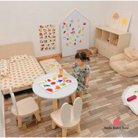 Combo bàn tròn và ghế, 1 bàn tròn + 1 ghế thỏ, Bàn ghế học cho bé, bàn học sinh bằng gỗ, mẫu bàn giúp bé ngồi đúng tư th