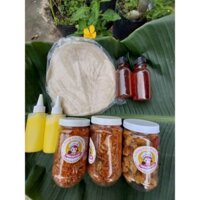 combo Báng tráng phơi sương. Gồm 500g bánh tráng, 300g muối ruốt hành phi, 150g tóp mỡ, 200g bơ, 1 sốt tắc, 1 ớt rim