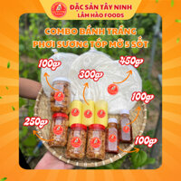 COMBO Bánh Tráng Phơi Sương 5 Vị Sốt Kèm Tóp Mỡ LÂM HÀO FOODS Kèm Muối Tép Hành Phi, Sốt Bơ Trứng Gà, Sốt Tắc, Ớt Rim