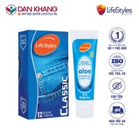 Combo Bao Cao Su LifeStyles Classic Ôm Sát Cao Cấp Hộp 12 bao + Gel Bôi Trơn Tinh Chất Lô Hội LifeStyles Aloe 50ml - Hàn