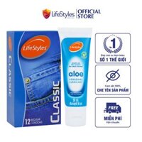 Combo Bao Cao Su LifeStyles Classic Ôm Sát Cao Cấp Hộp 12 bao + Gel Bôi Trơn Tinh Chất Lô Hội LifeStyles Aloe 50ml