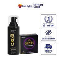 Combo  Bao Cao Su Siêu mỏng LifeStyles SKYN Elite Non-latex Siêu Mềm Cao Cấp 3 Bao + Dung Dịch Vệ Sinh Chuyên Biệt Dành Cho Nam Giới Oribe 100g