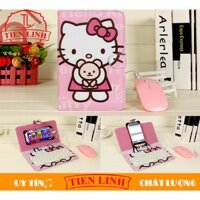 Combo bao da bàn phím + Chuột + Lót chuột cho điện thoại, máy tính bảng từ 4 đến 7 inch hình HELLOKITTY ÔM GẤU