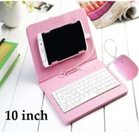 Combo bao da bàn phím kèm chuột + lót chuột cho điện thoại, máy tính bảng từ 10 inch (Hồng)