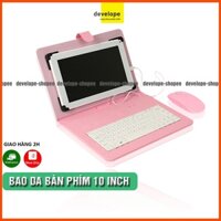 Combo bao da bàn phím kèm chuột + lót chuột cho điện thoại, máy tính bảng từ 10 inch (Màu Hồng)