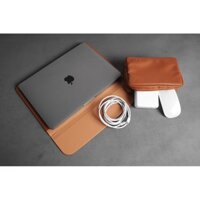 Combo bao da + túi đựng sạc Surface Pro 3, 4, Pro 2017, Tommy Town nâu gỗ