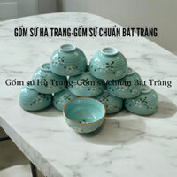 Combo bát cơm men lam  vẽ  hoa đào trắng  Gốm sứ Bát Tràng cao cấp không chì