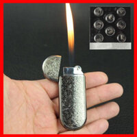 Combo Bật Lửa Hộp Quẹt Gas Đá Khắc Nổi Hoa Văn Sang Trọng US21  Tặng Vỉ Đá Chuyên Dụng Cho Bật Lửa