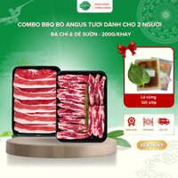 Combo BBQ Nướng Bò Úc Angus (2 người) Ba chỉ Và Dẻ sườn Tặng Kèm Sốt Ướp Và Lá Vừng (200gr/khay)