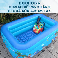 COMBO Bể bơi 1m5 3 tầng, bơm tay, tặng 10 quả bóng hồ bơi trẻ em tại nhà Toy