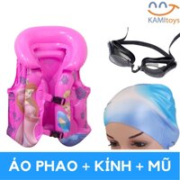 COMBO Bé tập bơi: Áo phao bơi Bé Gái +Mũ+Kính cho trẻ 3-6 tuổi LinhAnh