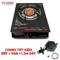 COMBO Bếp gas đơn FUJISHI FR-268 - KÍNH ĐEN - Đầu đốt HỒNG NGOẠI + Bộ dây van ngắt gas tự động NAMILUX NA-347S