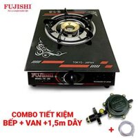 COMBO Bếp gas đơn FUJISHI FR-268D - KÍNH ĐÊN - Mâm chia lửa ĐỒNG + Bộ dây van ngắt gas tự động NAMILUX NA-347S