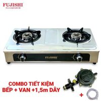 COMBO Bếp gas FUJISHI KI-202T - Khung INOX - Mâm ĐỒNG nguyên khối + Bộ dây van ngắt gas tự động NAMILUX NA-347S