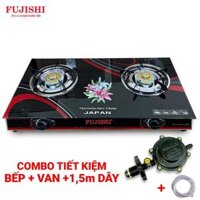 COMBO Bếp gas FUJISHI FU-180-iN - Mặt kính cường lực - Mâm chia lửa NHÔM + Bộ dây van ngắt gas tự động NAMILUX NA-347S