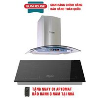 Combo Bếp từ đôi Sunhouse mama MMB-88HL  Máy hút mùi kính cong Sunhouse MAMA MM6707-70, Hàng chính hãng - Bảo hành tại nhà