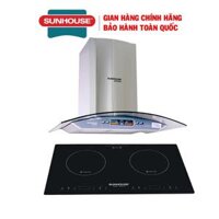Combo Bếp từ đôi Sunhouse SHB9101  Máy hút mùi kính cong Sunhouse MAMA MM6707-70, Hàng chính hãng - Bảo hành tại nhà