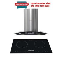 Combo Bếp từ đôi Sunhouse SHB9101  Máy hút mùi kính cong Sunhouse SHB6626, Hàng chính hãng - Bảo hành tại nhà
