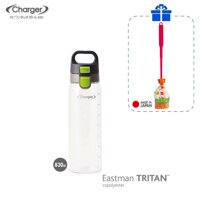 Combo bình nước Tritan Charger 830ml tặng dụng cụ rửa chai lọ chuyên dụng Antibacterial hàng nội địa Nhật Bản - Green