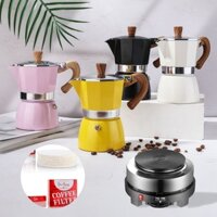 COMBO Bình pha cà phê Seiko Moka dày cao cấp kiểu Ý + Bếp điện đun cà phê YQ-105 tặng 100 giấy lọc