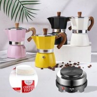 COMBO Bình pha cà phê Seiko Moka dày cao cấp kiểu Ý + Bếp điện đun cà phê YQ-105 tặng 100 giấy lọc