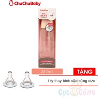 Combo Bình sữa Chuchu nhựa PPSU 240ml cổ thường Tặng 2 ty cùng size