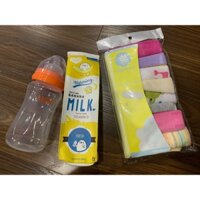 Combo: bình sữa + túi đựng sữa + khăn mặt