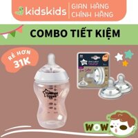 COMBO Bình sữa ty siêu mềm tự nhiên Tommee Tippee Closer to Nature 260ml & Núm ty silicon siêu mềm Fast Flow 6M+