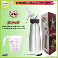 COMBO Bình Xịt Kem Cream Whipper 500ml + 1 Muỗng Khuấy Inox 2 Đầu, 1 Ca Đong Nhựa 500ml - Coffee New